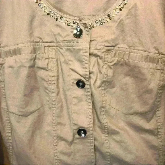 Lane Bryant Khaki Twill Jacket Size 28 Gold Silver Studs Button Front - Picture 3 of 13